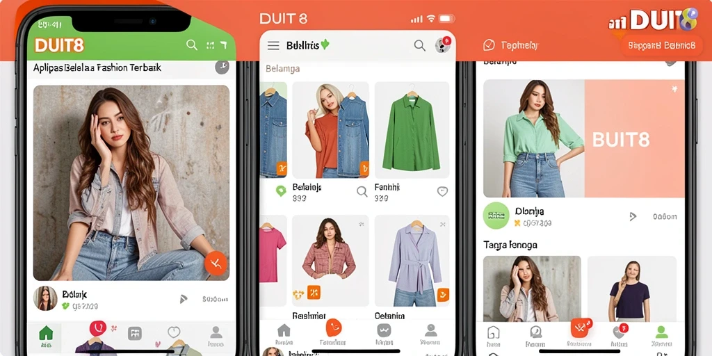 Tampilan antarmuka pengguna DUIT8 yang stylish dan modern untuk belanja Fashion.