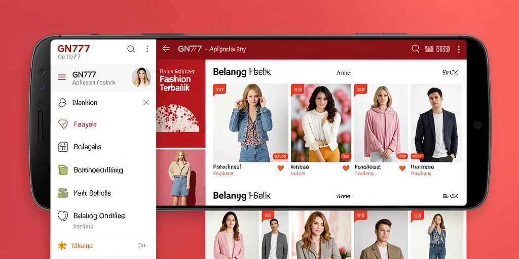 Antarmuka GN777 dengan berbagai pilihan produk fashion yang menarik.