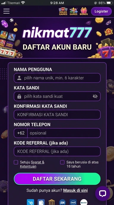 Cara Mudah Buat Akun Baru nikmat777 untuk Android